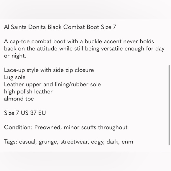 AllSaints Women's Donita Black Leather Combat Boot Size 7 US 37 EU - Picture 2 of 6